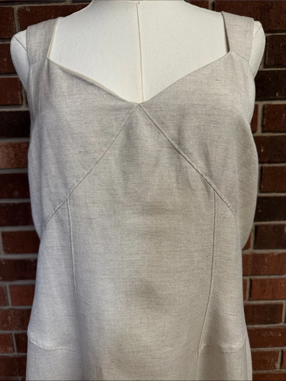 Loft Beige Linen Blend Sleeveless A-Line Dress Size 14 - Picture 2 of 11